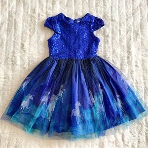 Little Angels Girls Blue Sequins Unicorns Dress 8 EUC